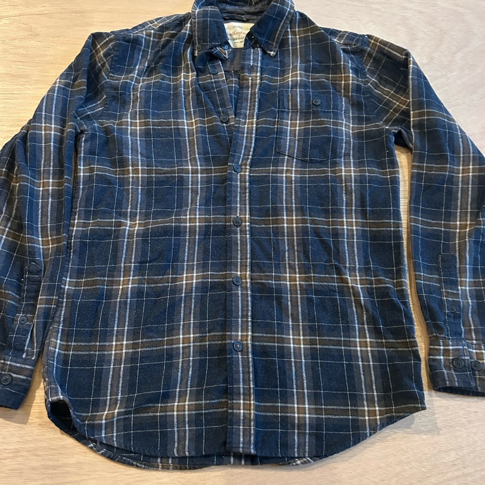 Weatherproof Men's Navy and White Plaid Button-Down Shirt 4038